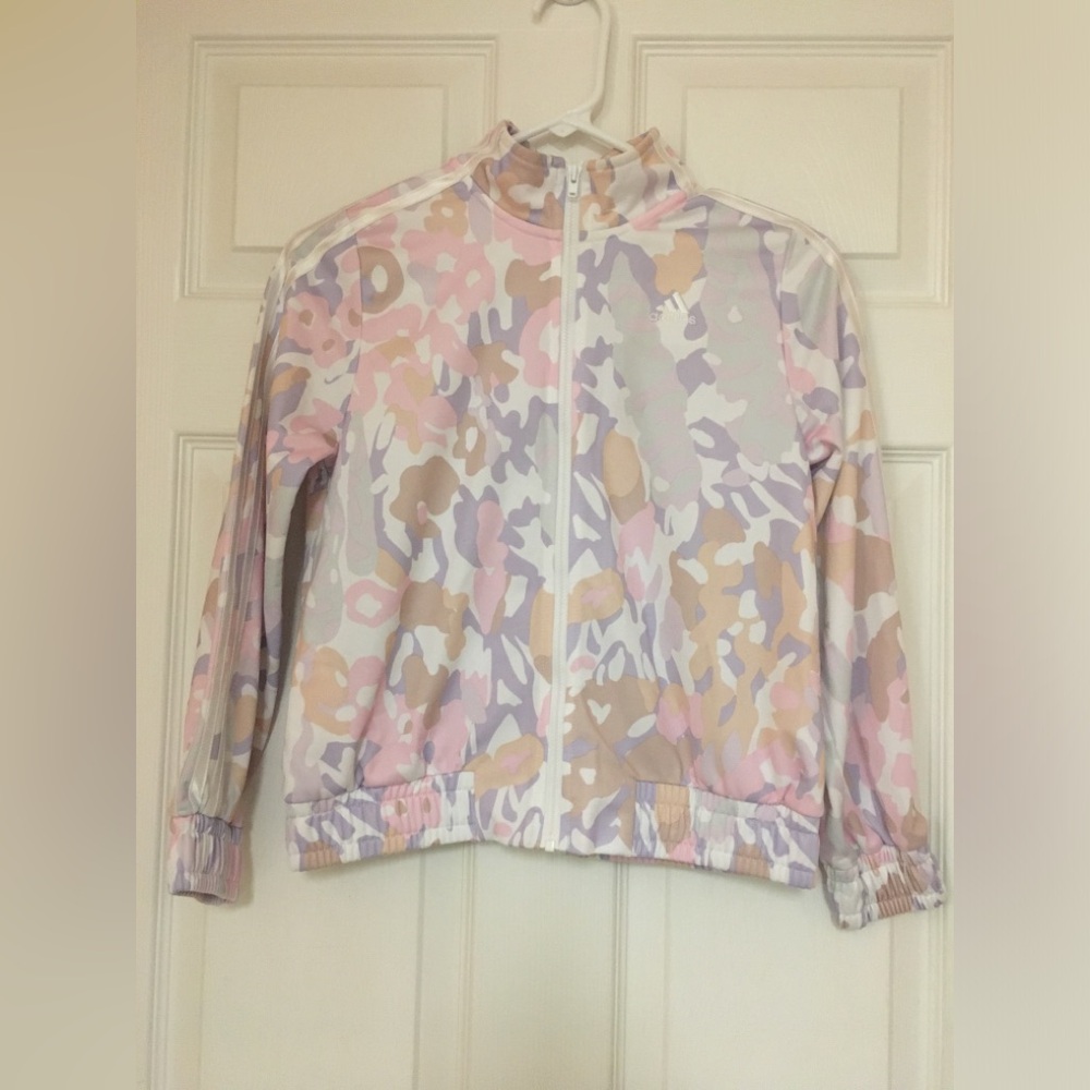 Adidas Girls Jacket Medium Sz 10/12 Pink Purple Camo Full Zip Jacket multicolor